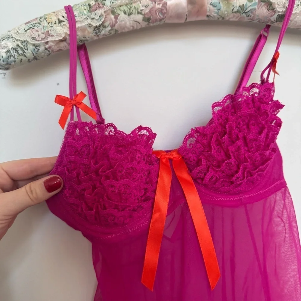 Y2K Pink Lace Babydoll Lingerie XS coquette Fairycore Cottagecore - Picture 4 of 6